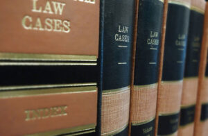 law cases on a bookshelf